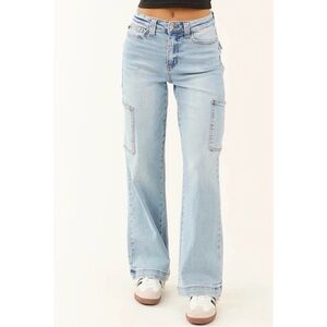 Judy Blue Light Blue Cargo Jeans Wide Leg